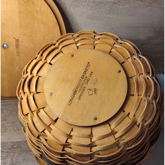 Longaberger Vintage Christmas Collection 1999 Edition Popcorn Basket W/ Lid & Ha - Picture 10 of 13